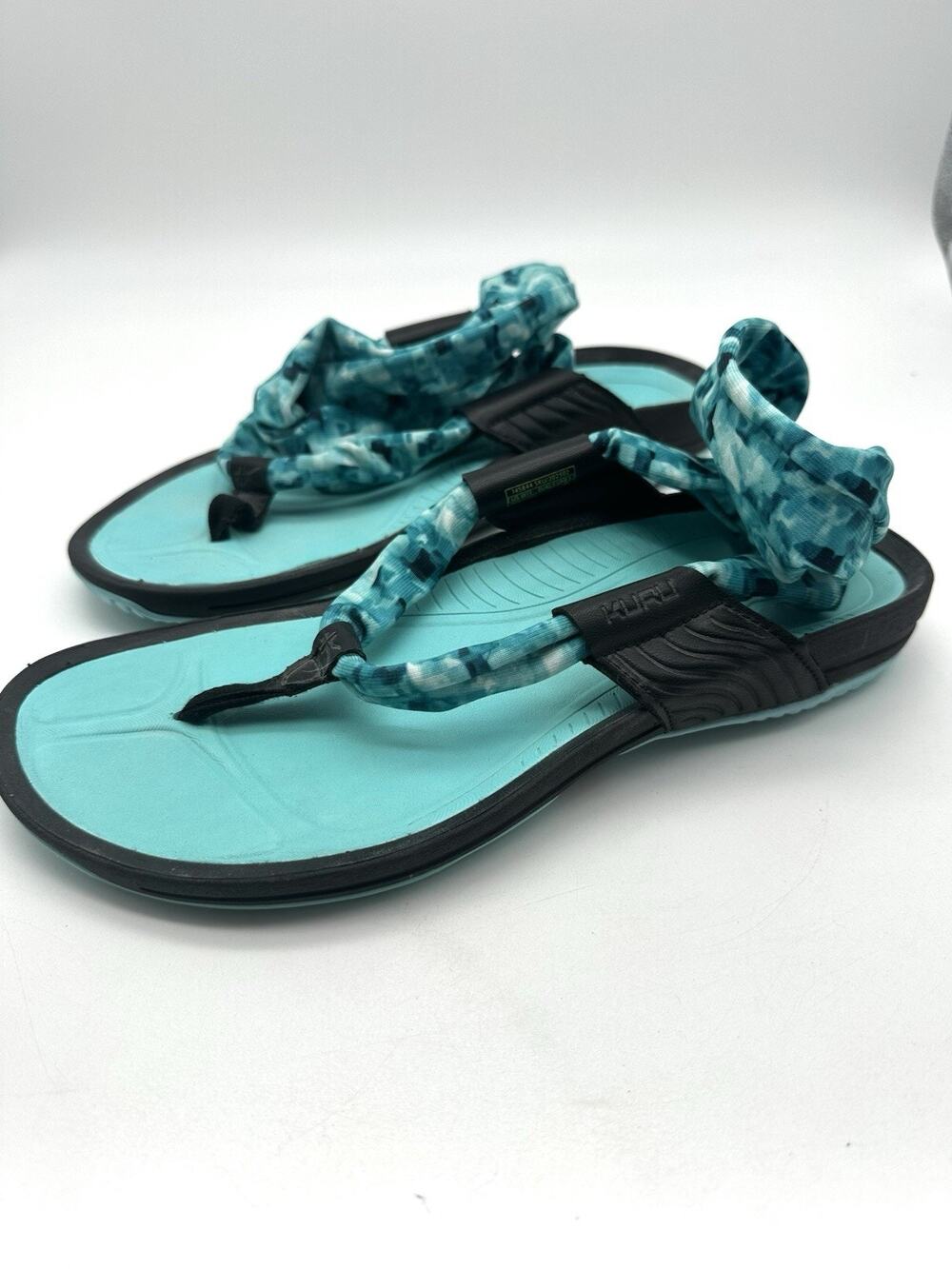 Kuru Slingtie Blue Aqua Black Sandals Womens Size 11